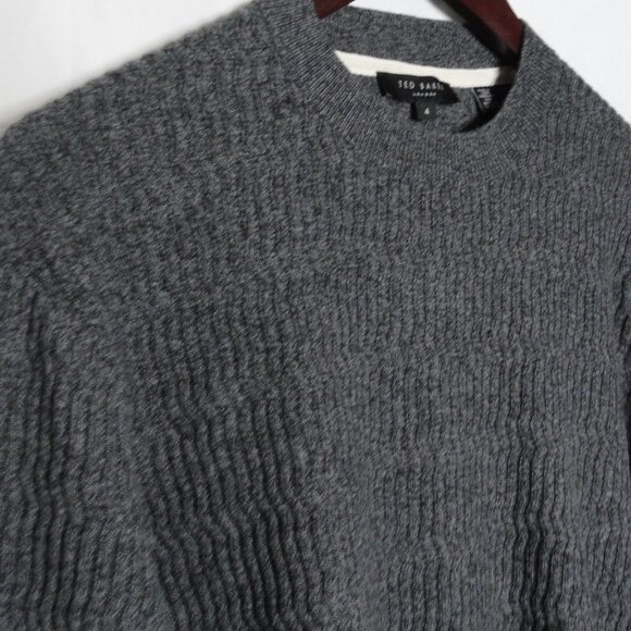 Ted Baker Agarr Textured Crewneck Sweater Dark Gray Men's Size 4 US Size Large - Picture 4 of 13